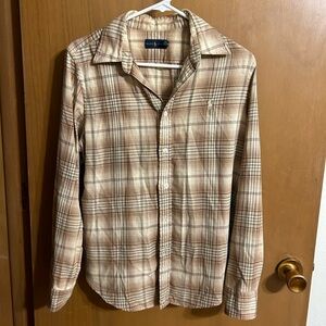 Ralph Lauren Tan Plaid Long Sleeve Button Down‎ Shirt Mens Size Large